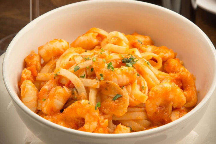 Fettucine and shrimp with homemade sauce from Buenos Aires Restaurant in New York City.