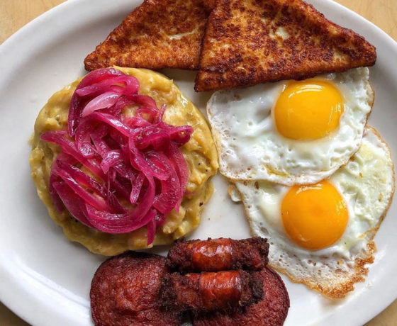 Mangu, eggs, queso, and chorizo from Puerto Viejo in NYC.